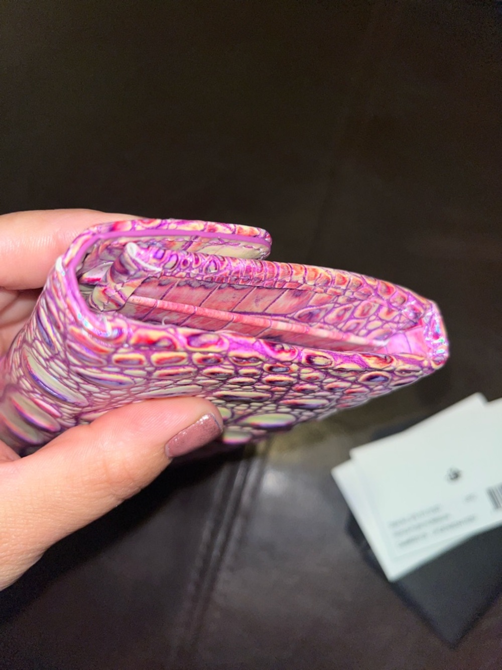 Brahmin Pink Iridescent Croc-Embossed Envelope Clutch wallet - Picture 13 of 15